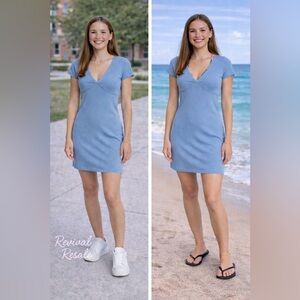 Garage Blue Short Sleeve Mini Dress M | Campus Casual Night Out Beachwear